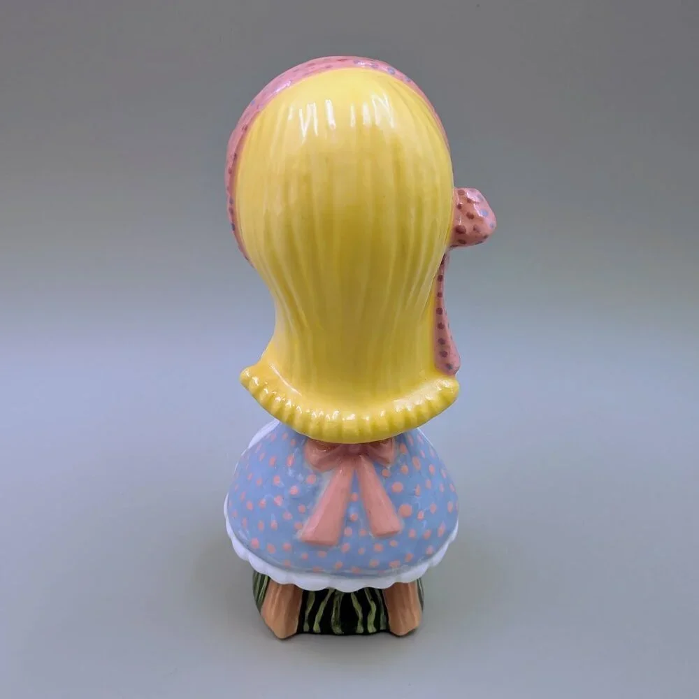 Vintage Hand Painted Retro Kitsch Hobby Ceramic - Chibi Style Girl on Stool